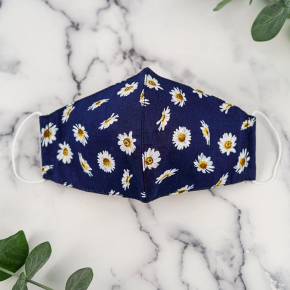 Handmade Accessories - Dark Blue Daisy face mask